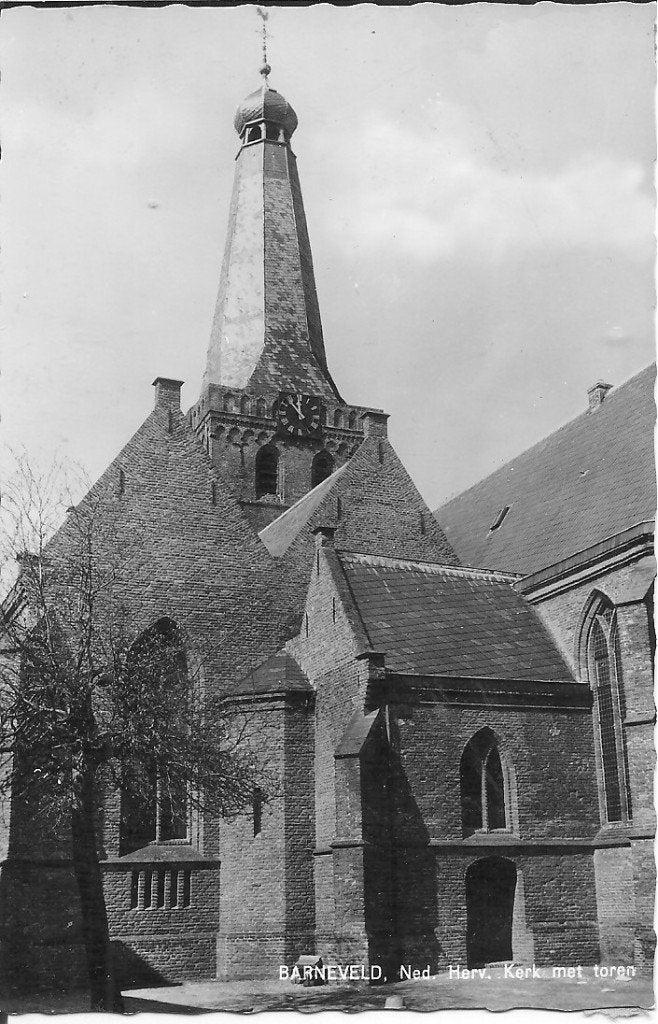 Oude Ansichtkaart Barneveld, Ned. Herv. Kerk met toren, Ophalen of Verzenden, 1960 tot 1980, Ongelopen, Gelderland