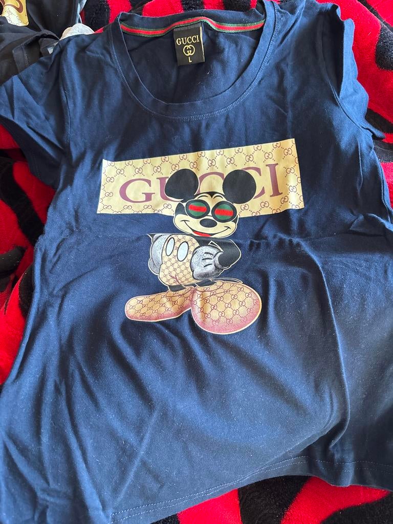 Gucci Mickey Mouse T-shirt (valt als S/M), Blauw, Ophalen of Verzenden, Korte mouw, Maat 36 (S)