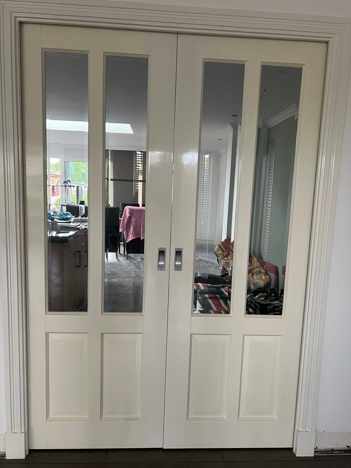 Schuifdeuren met geslepen glas en ijzeren rails, Ophalen, Gebruikt, 120 cm of meer, Binnendeur