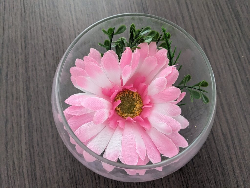 Roze kunstbloem in plastic bol, 8 cm, Roze, Kunstbloem, Nieuw