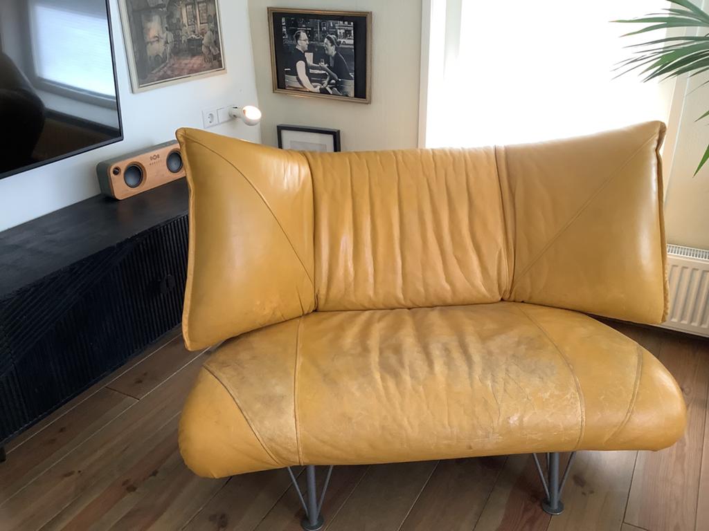 Bankje leolux colibri vintage geel, Ophalen, Gebruikt, Tweepersoons, 75 tot 100 cm