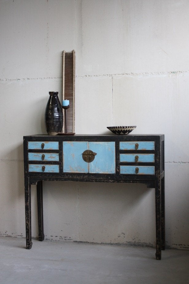 Chinese Uniek Houten Wandtafel Landelijke Sidetable Gekleurd, 50 tot 100 cm, Nieuw, Ophalen of Verzenden, Kleurrijk Uniek Stoer Vintage Boho Landelijk Retro Bohemian Chic