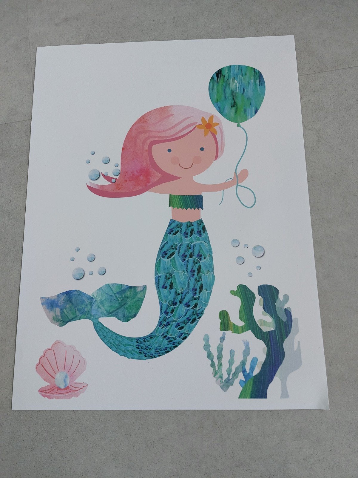 Leuke zeemeermin poster voor kinderkamer (45x30 cm), Ophalen, Minder dan 50 cm, Nieuw, Foto of Poster