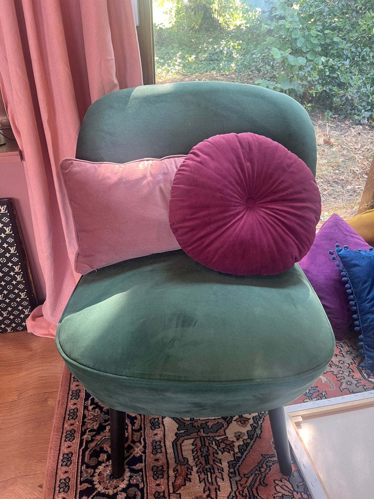 Velvet smaragdgroene fauteuil., Ophalen, Zo goed als nieuw, Eenpersoons, Minder dan 150 cm