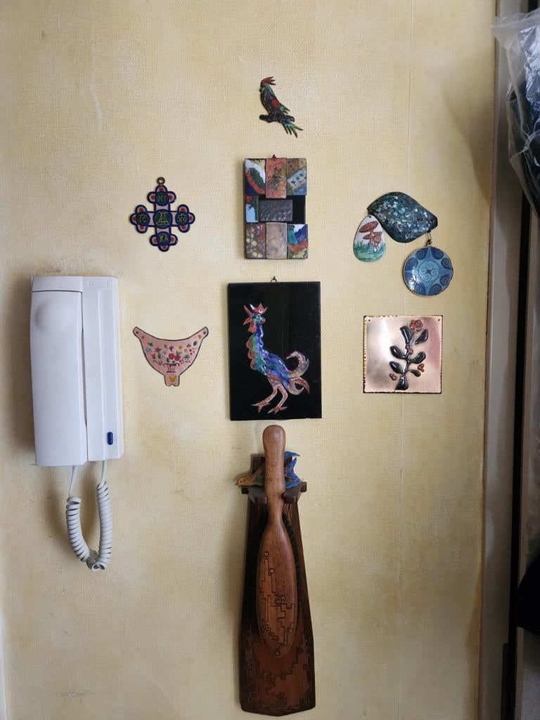 Set van Vintage Wanddecoratie - Emaille, Koper en Hout, Ophalen of Verzenden