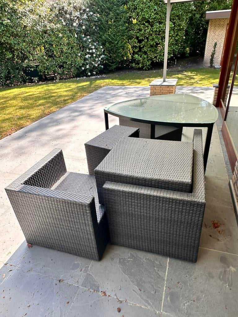 Loungeset 5 delig met kussens, Ophalen of Verzenden, Zo goed als nieuw, Kunststof