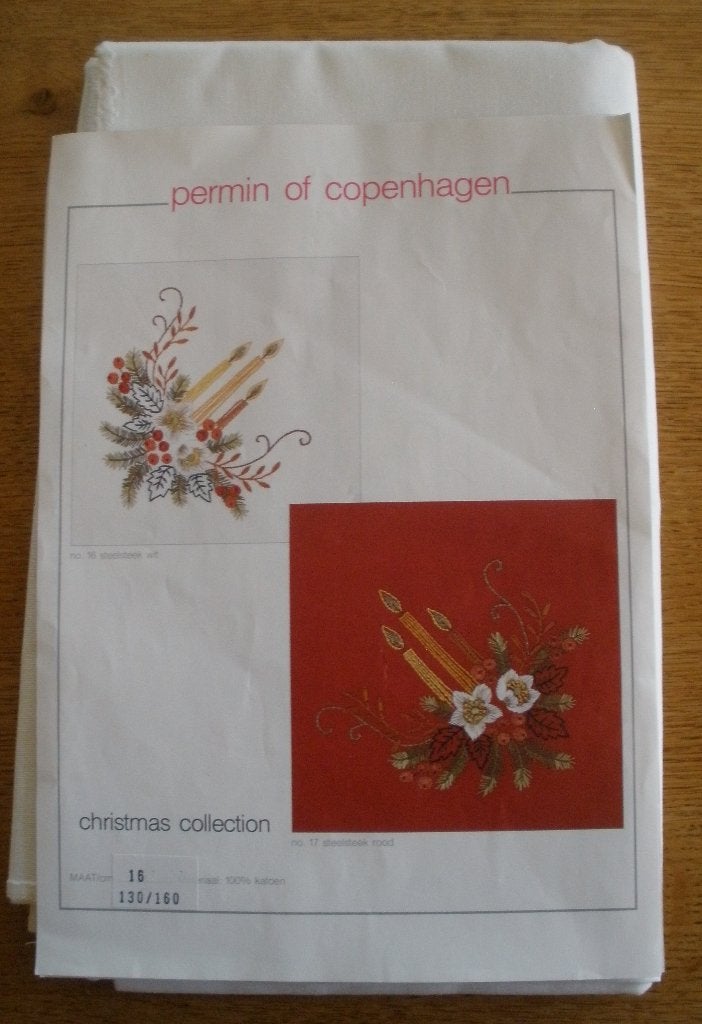 Vintage Kerst tafelkleed om te borduren / Permin, Hobby en Vrije tijd, Ophalen of Verzenden, Nieuw, Handborduren, Borduurpakket