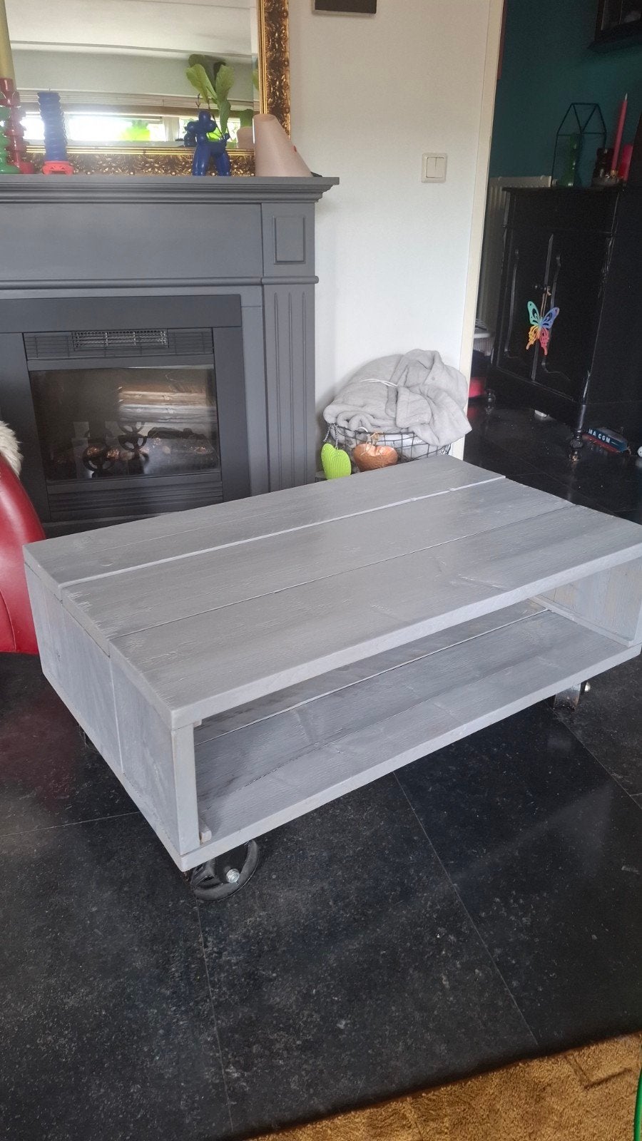 salontafel steigerhout met industriele wielen, Ophalen, 100 tot 150 cm, 50 tot 100 cm, 75 – 100