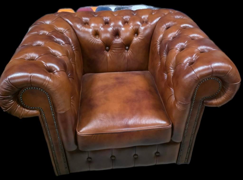 Chesterfield Club Fauteuil Cognac Leer - Bezorging gratis, ., Chesterfield, Nieuw, Ophalen of Verzenden
