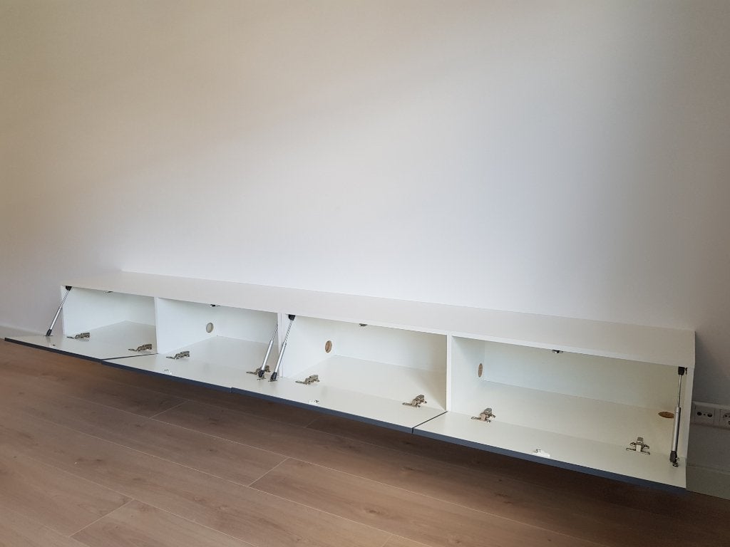 VOORRAAD Zwevend tv-wandmeubel 280 cm Wit / Hoogglans grijs, Huis en Inrichting, Met deur(en), Nieuw, Ophalen of Verzenden, 150 tot 200 cm