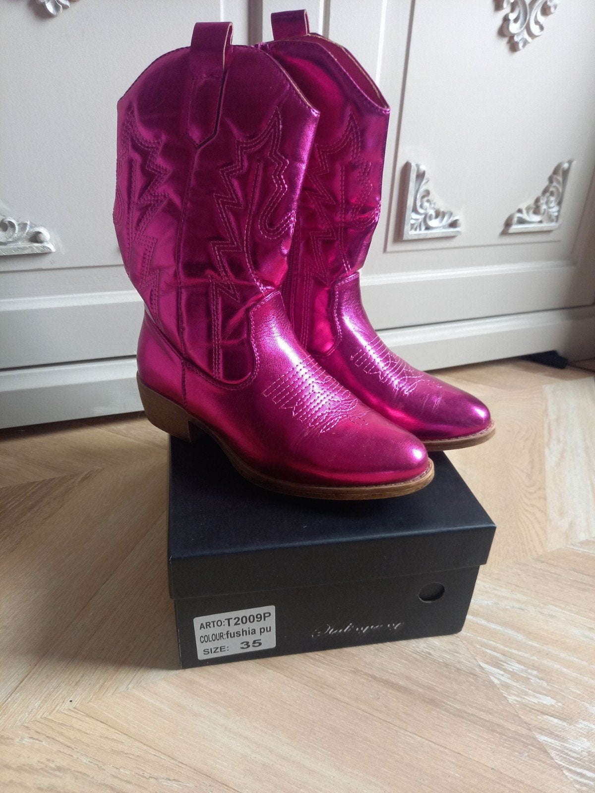 Stoere Roze Metallic Cowboy Laarzen Maat 35, Ophalen of Verzenden, Nieuw, Roze, Lage of Enkellaarzen