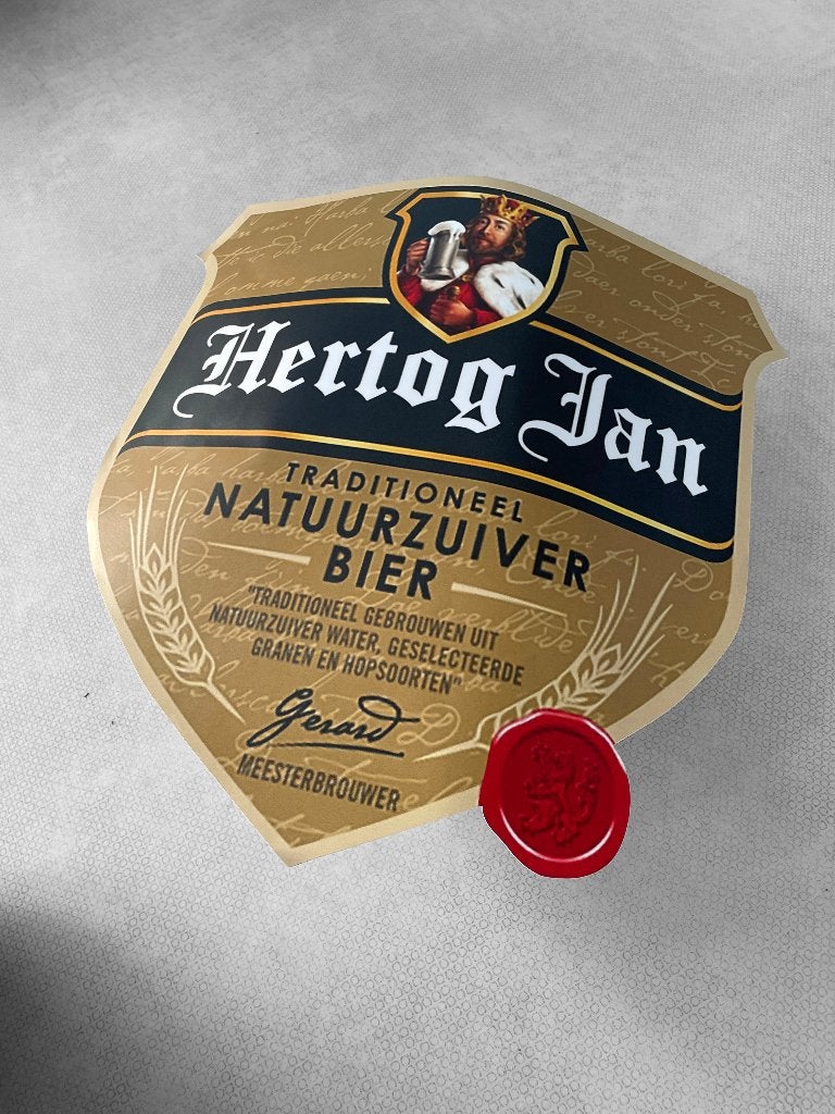 Sticker Hertog Jan bier logoschild etiket, afmeting 40x40 cm, Verzamelen, Ophalen of Verzenden, Nieuw, Reclamebord, Plaat of Schild