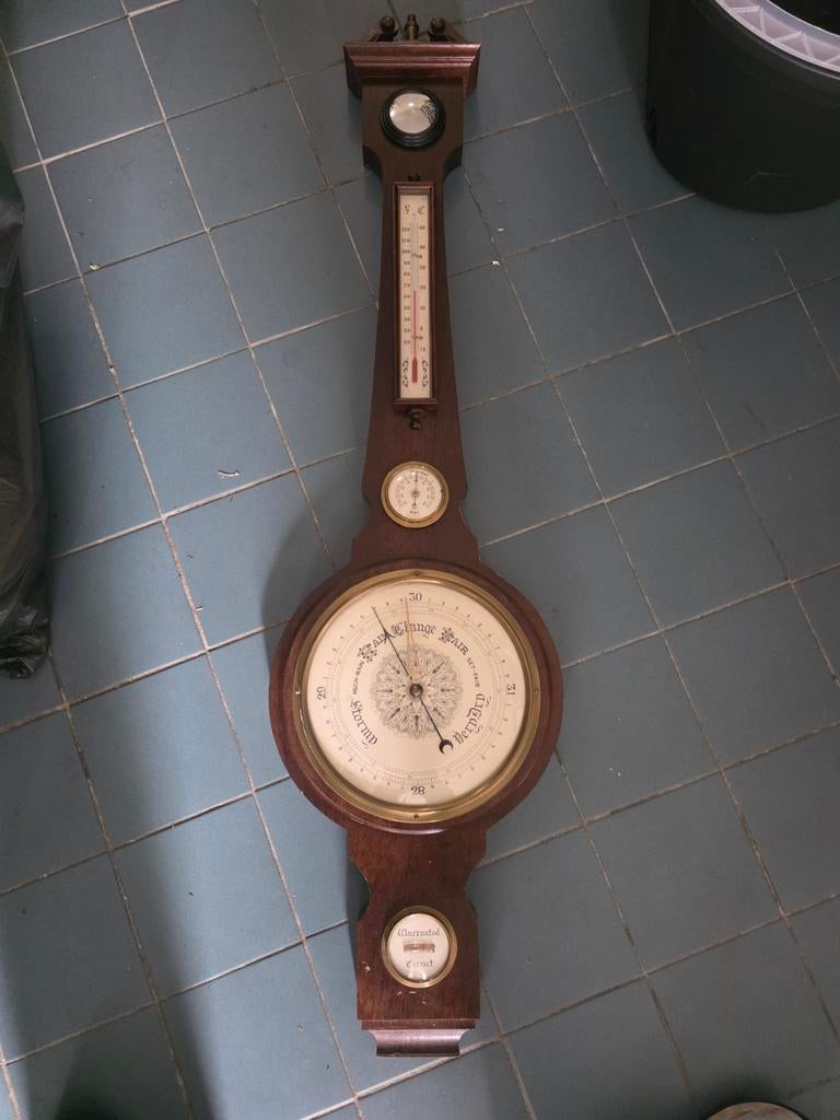 Antieke Barometer Weerstation - Hout en Messing, Ophalen, Gebruikt, Weerstation