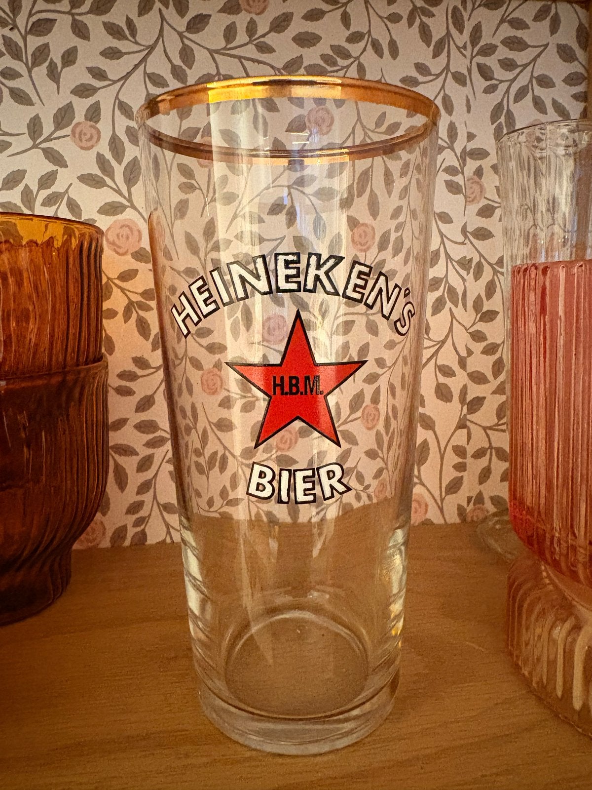 Vintage Heineken Bier Glas met Gouden Rand - H.B.M. Ster, Ophalen of Verzenden