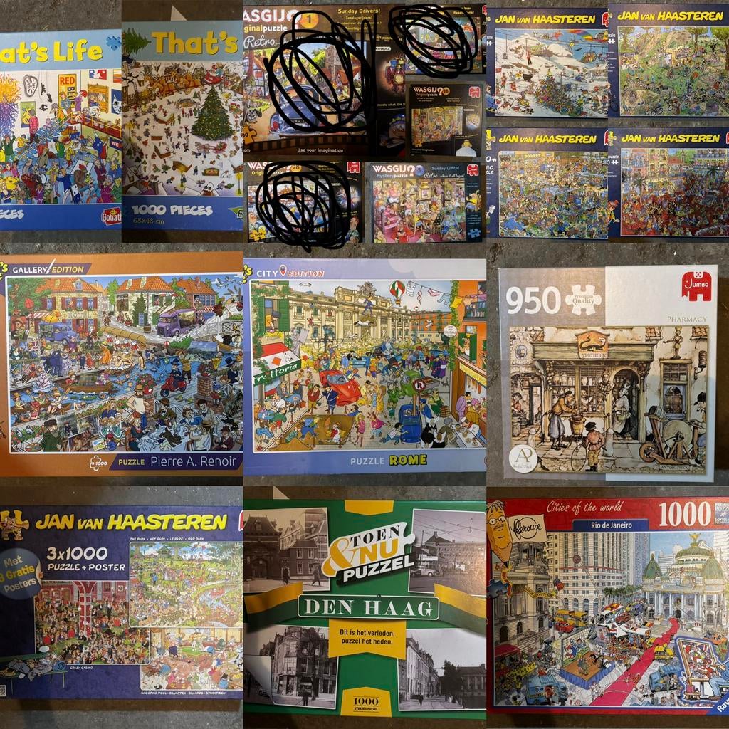 Puzzels 950-1000, wasgij, Jan v Haasteren, thats life, etc, Hobby en Vrije tijd, Ophalen of Verzenden, 500 t/m 1500 stukjes, Zo goed als nieuw