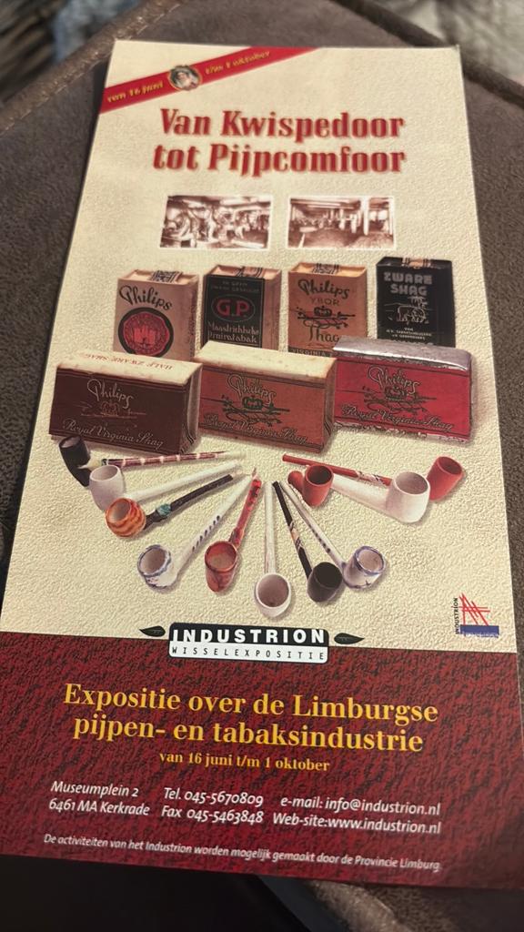 Folder tabak limburg pijpen rookwaar, Ophalen of Verzenden, Zo goed als nieuw, Luciferdoosjes of -merken