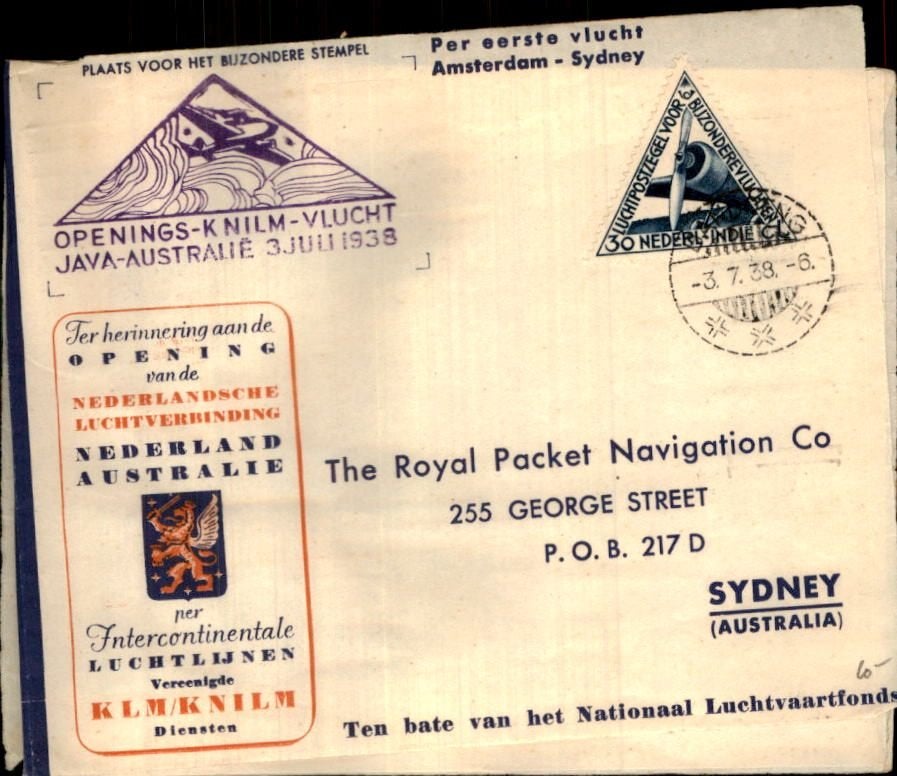 FFC - Amsterdam - Sydney - 1938 - Nederlands Indië, Ophalen of Verzenden, Envelop