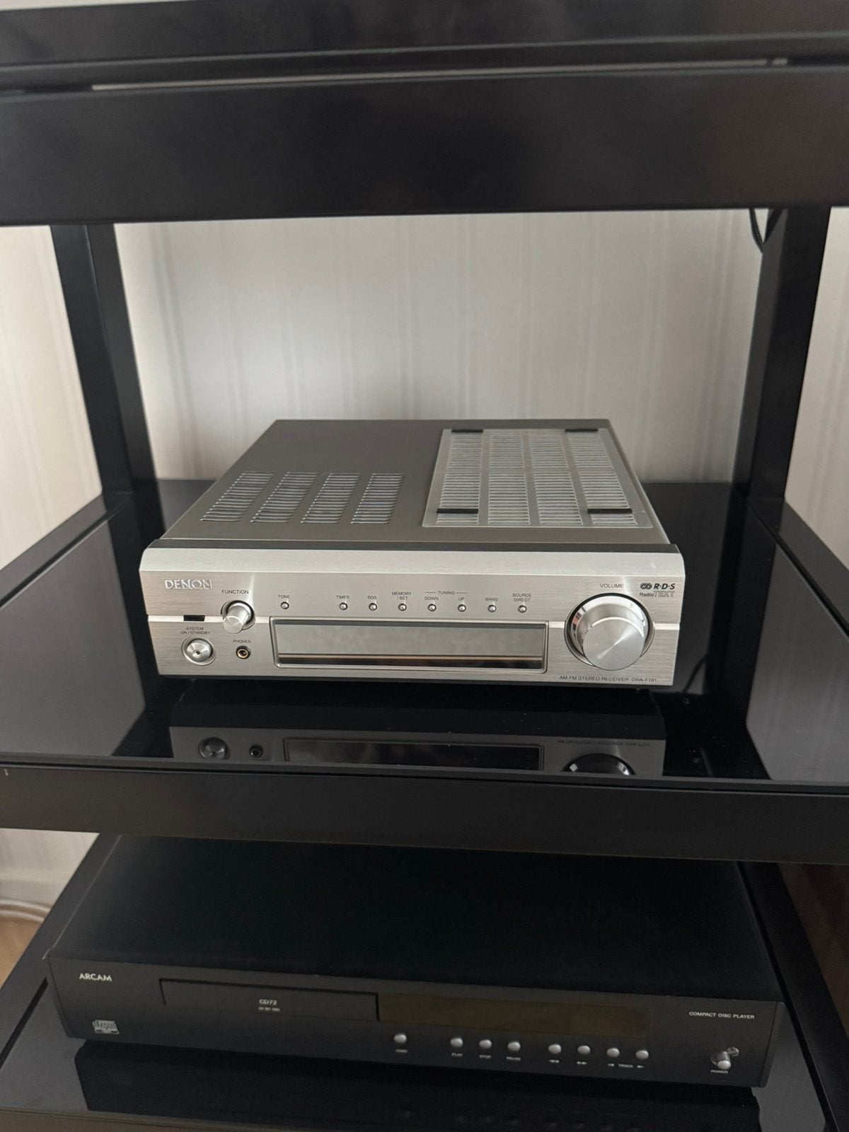 Denon DRA F101 Stereo Receiver Versterker Phono RDS Zilver, Gebruikt, Denon, Ophalen of Verzenden, 60 tot 120 watt