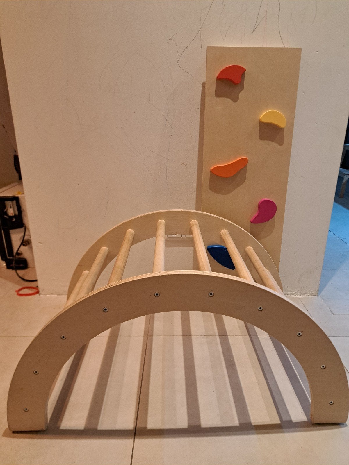 Houten Klimrek met Loopplank - Montessori Speelgoed, Kinderen en Baby's, Ophalen, Zo goed als nieuw, Glijbaan