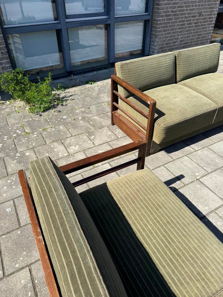 Set van 2 vintage daybeds ‘60 (stuksprijs), Vintage retro buisframe design rotan webbing papercord deens, 150 tot 200 cm, Tweepersoons