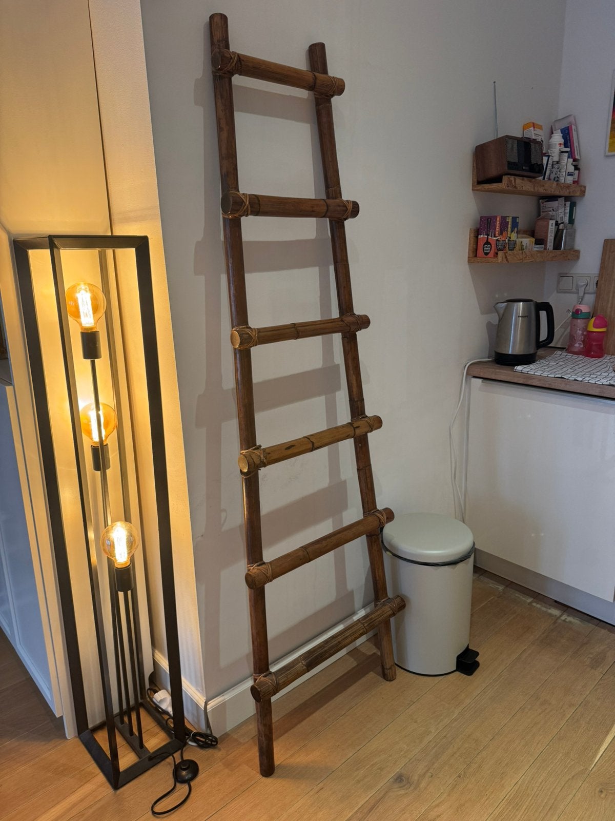 Bamboe decoratieladder / handdoekladder – 187 cm, Ophalen, Zo goed als nieuw