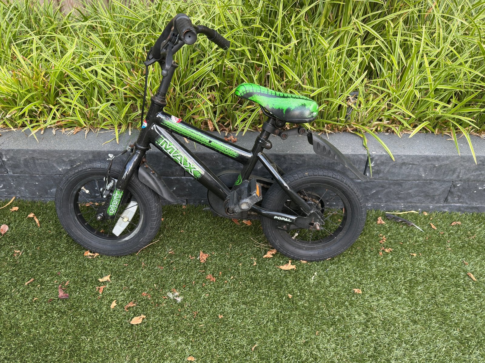 Popal 12 inch kinderfiets zwart groen jongensfiets, Ophalen, Gebruikt, Staal, Minder dan 16 inch