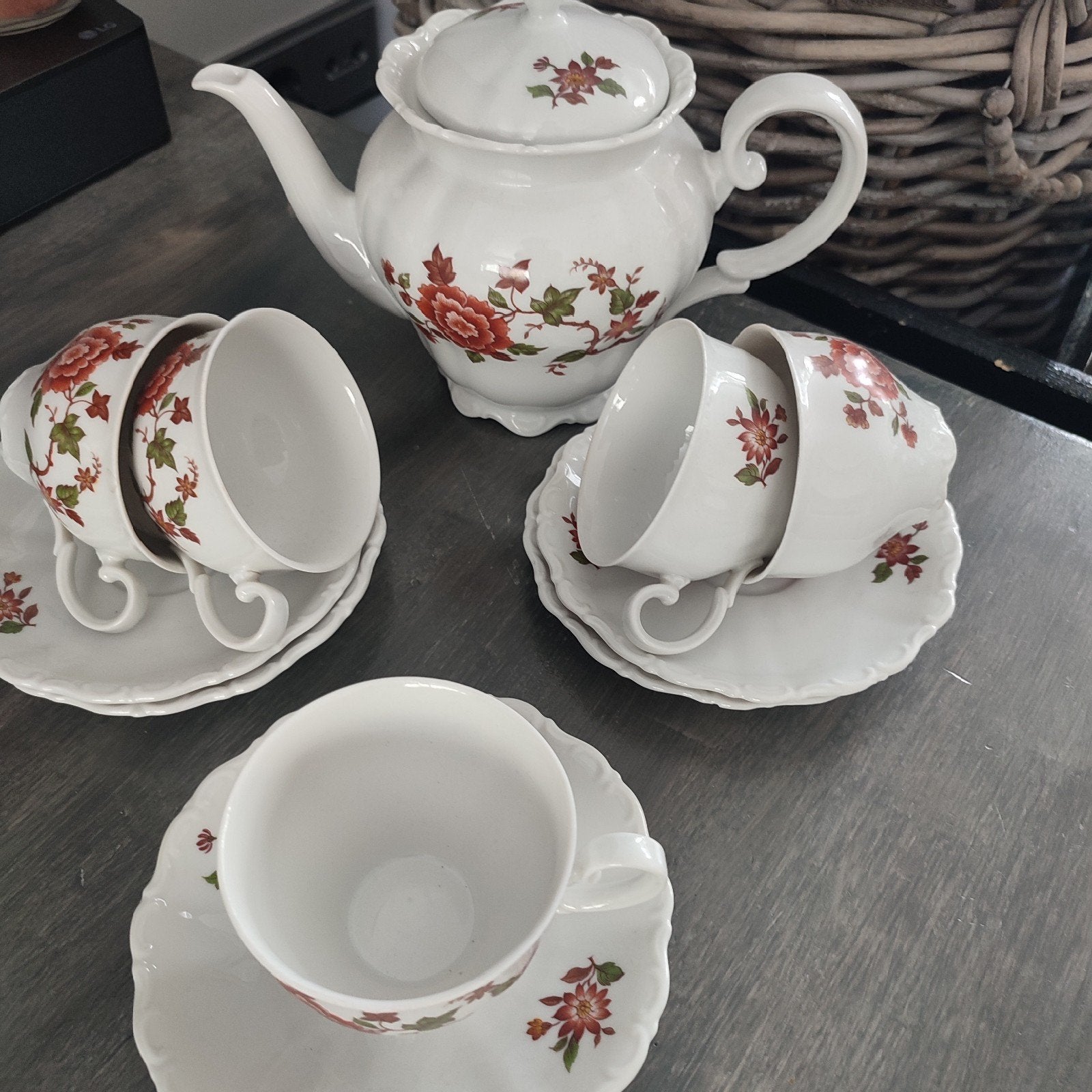 Vintage Bavaria Weiden Porzellan theeservies - rozen, Antiek en Kunst, Ophalen of Verzenden