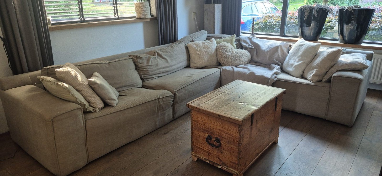 Leuke hoekbank sfeervol zand/beige, Ophalen, Gebruikt