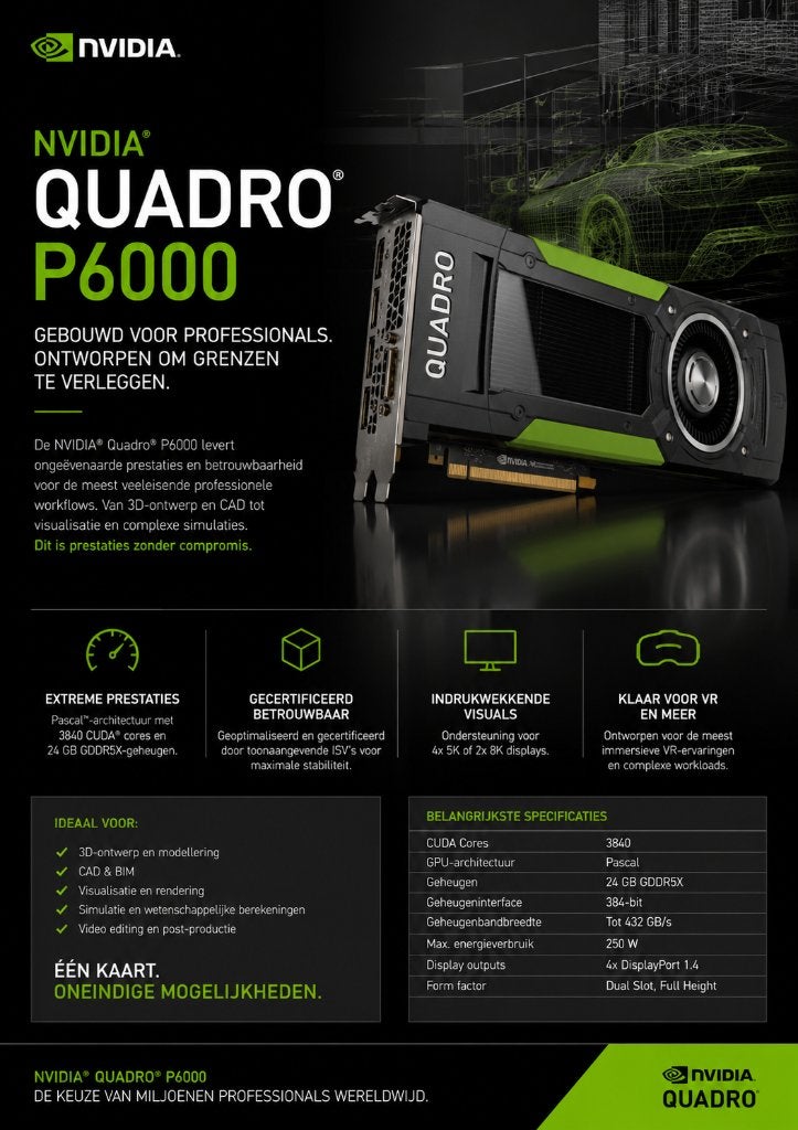 NVIDIA Quadro P6000 Grafische Kaart, Computers en Software, Videokaarten, Ophalen, PCI-Express 3, DisplayPort, Nvidia