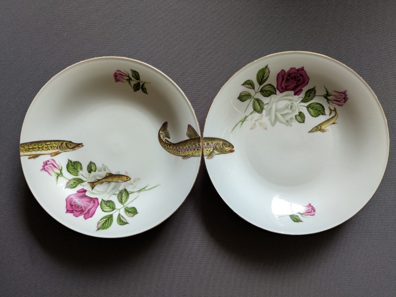 Vintage, borden, vissen, upcycling, kado, servies, Ophalen of Verzenden