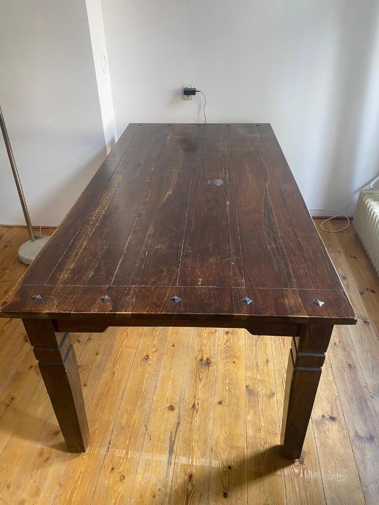 Stoere tafel 2m bij 90, Gebruikt, Eikenhout, Vijf personen of meer, 150 tot 200 cm