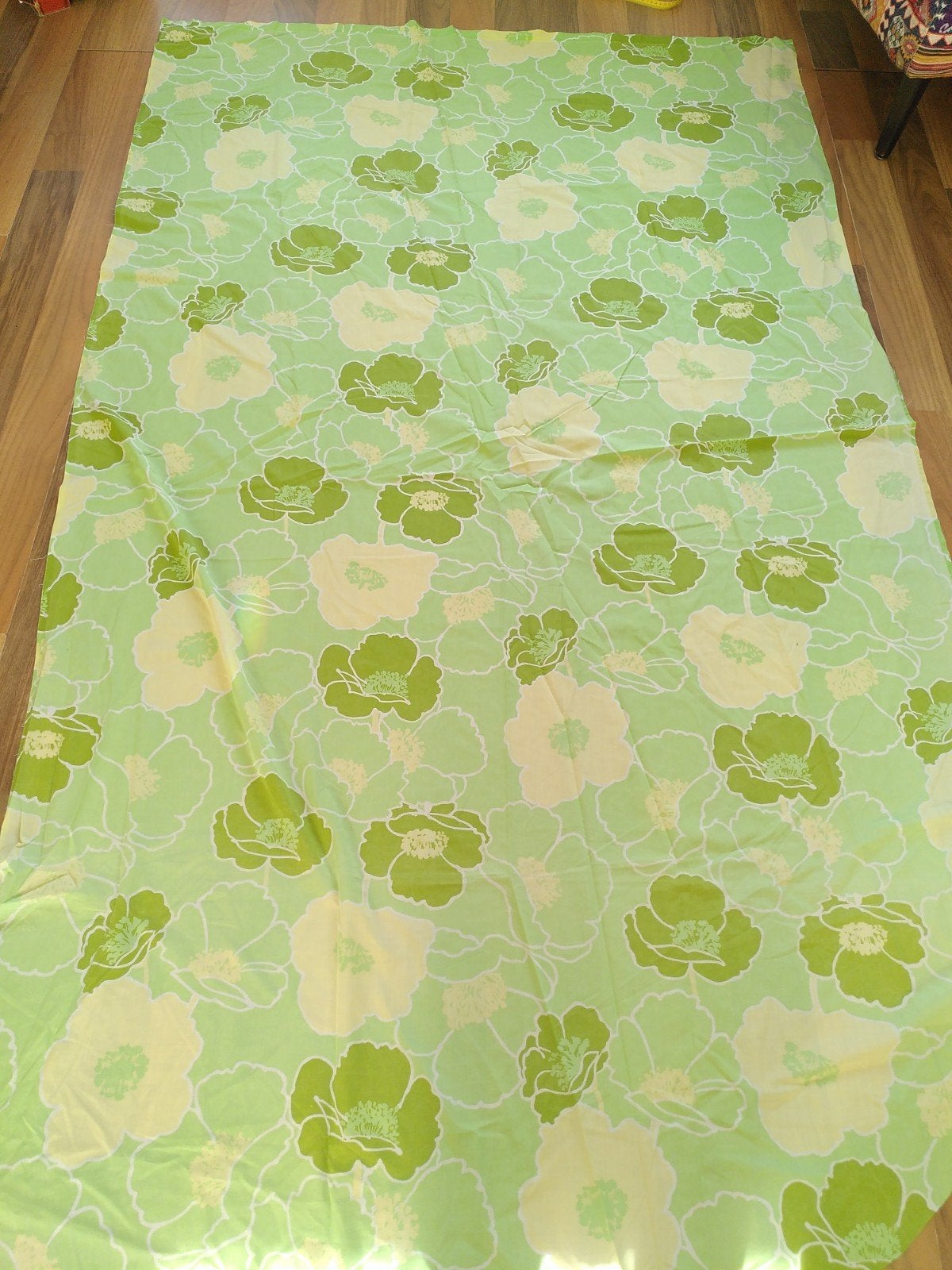 Vintage Groen Bloemenstof - Katoen, Hobby en Vrije tijd, Gebruikt, 120 cm of meer, 200 cm of meer, Ophalen of Verzenden