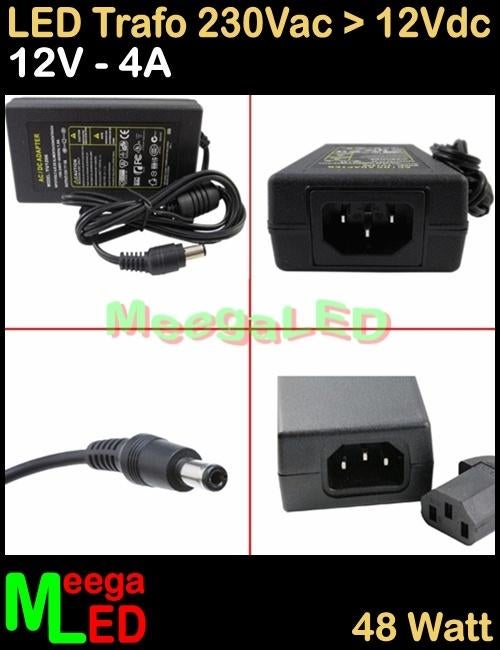 LED Trafo Voeding Adapter Driver - 230V > 12V - 4A = 48W - S, Ophalen of Verzenden, Nieuw, LEDtrafo