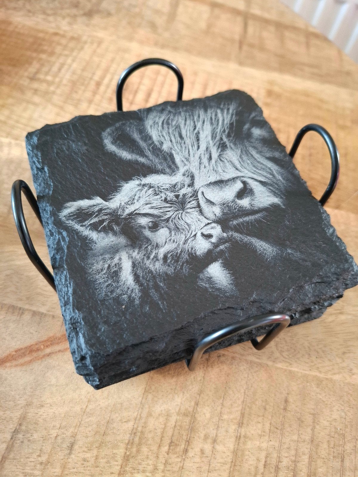 Leisteen onderzetters Schotse Hooglanders incl houder, Ophalen of Verzenden, Nieuw, Glas of Kopje
