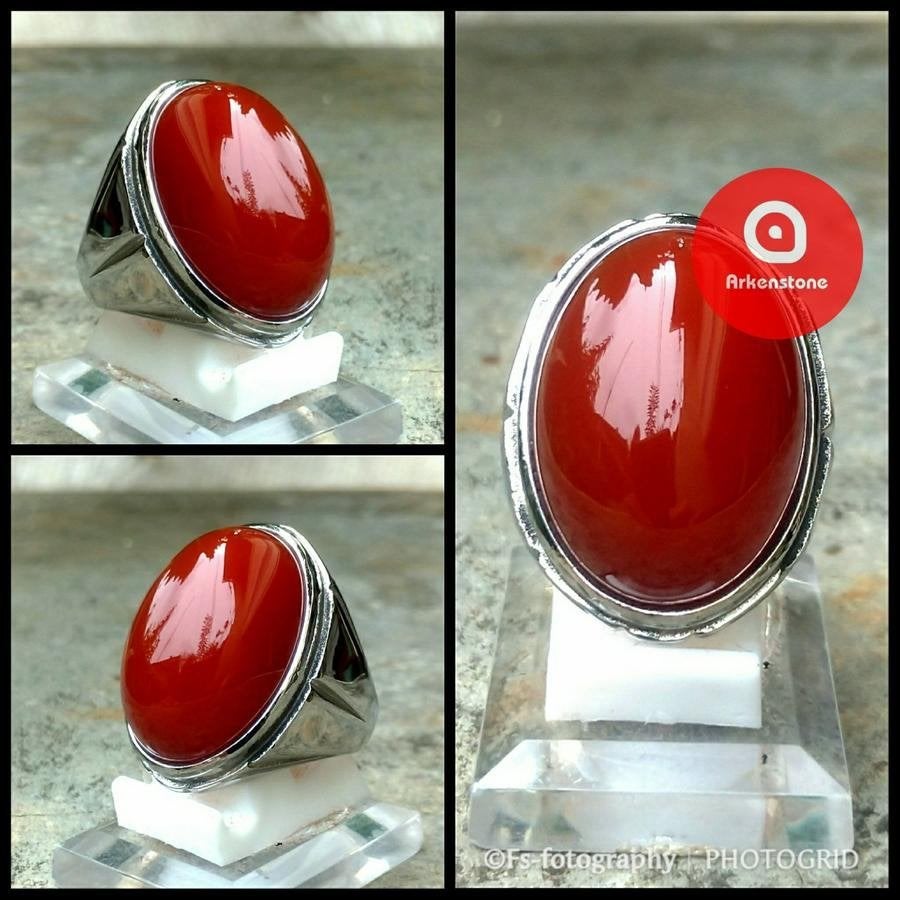 Grote Jemen Honing Agaat Statement Ring Titanium CAR50, Overige materialen, 20 of groter, Verzenden, Heer