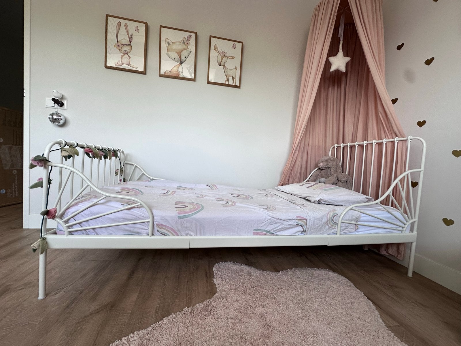 IKEA Minnen uitschuifbaar kinderbed wit (incl. matras), 70 tot 85 cm, Zo goed als nieuw, 180 cm of meer, Ophalen