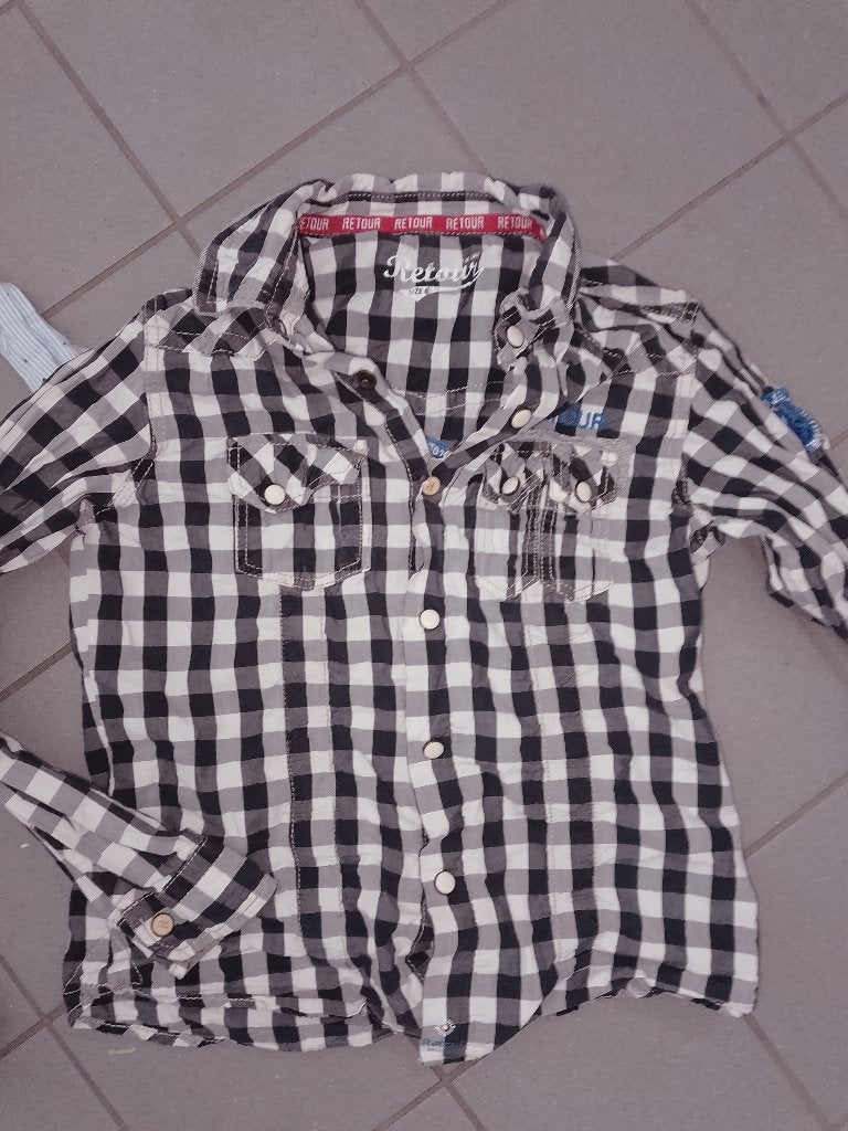 zwart/wit geblokte blouse Retour Denim de Luxe - Maat 116, Overhemd of Blouse, Ophalen of Verzenden, Zo goed als nieuw, Jongen