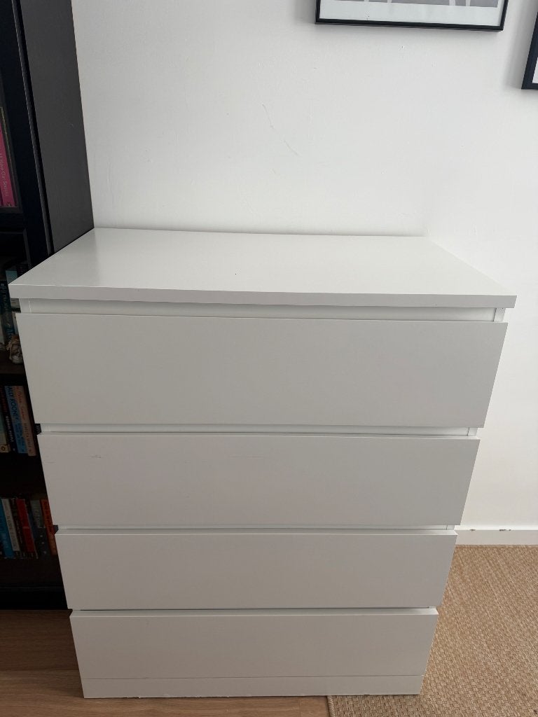 Witte ladekast met 4 lades, Ophalen, Kunststof, Gebruikt, 50 tot 100 cm