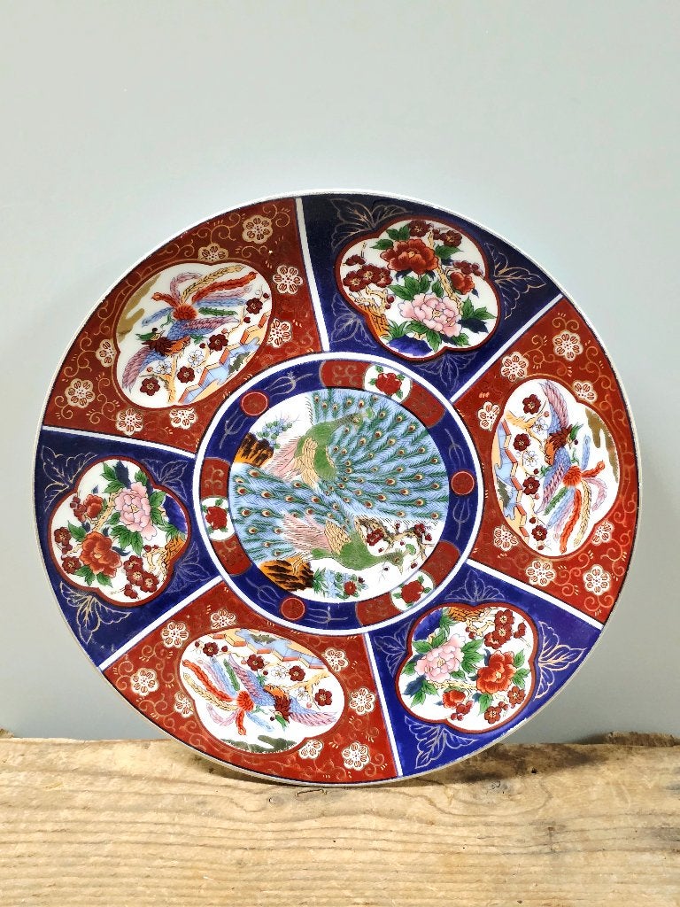 9735: Vintage Chinese Export "Taous" Peacock Imari Plate, Ophalen of Verzenden