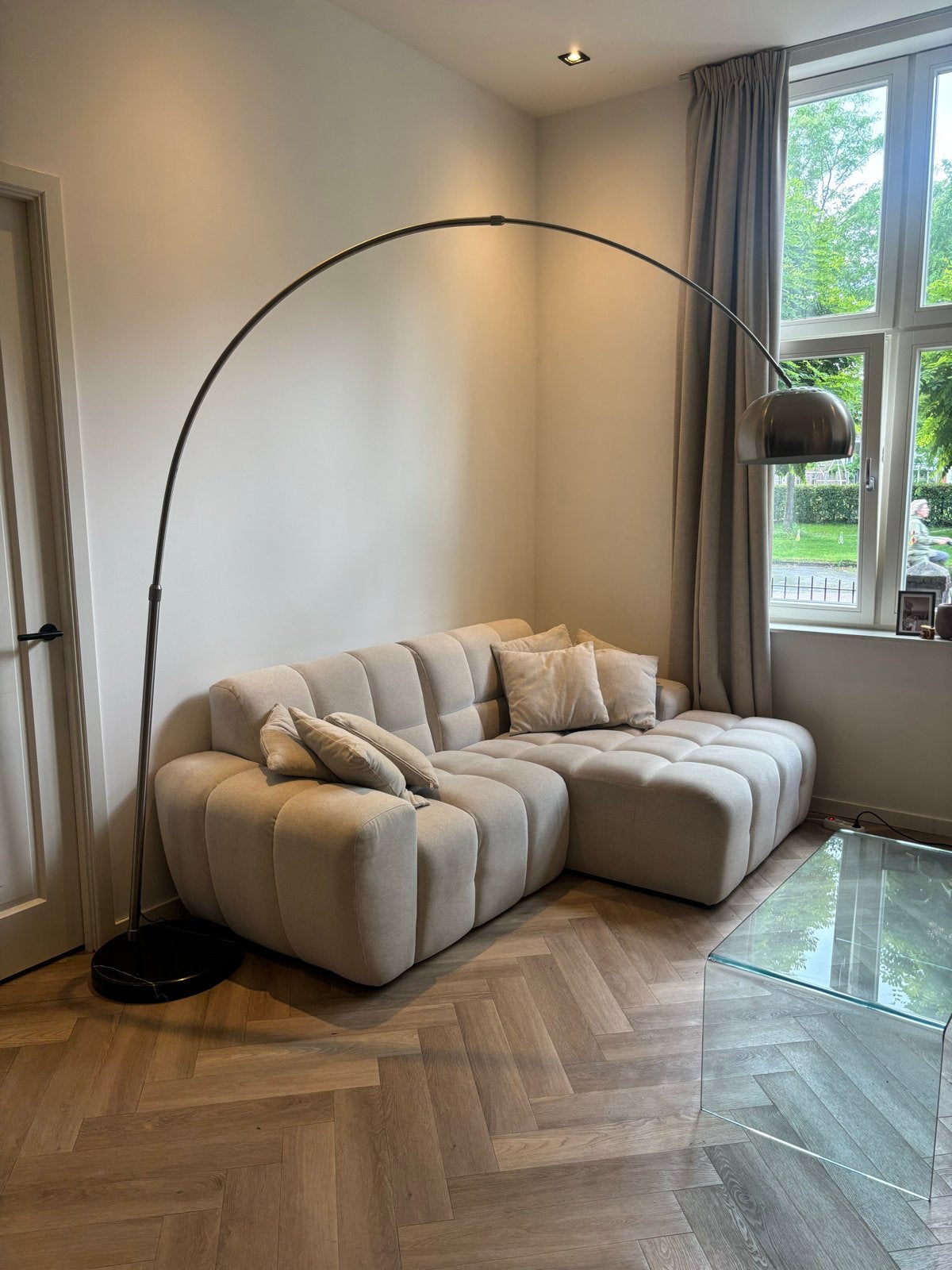 RVS Booglamp met Zwarte Marmeren Voet en Smart Lamp, Ophalen, Gebruikt, Metaal, 200 cm of meer