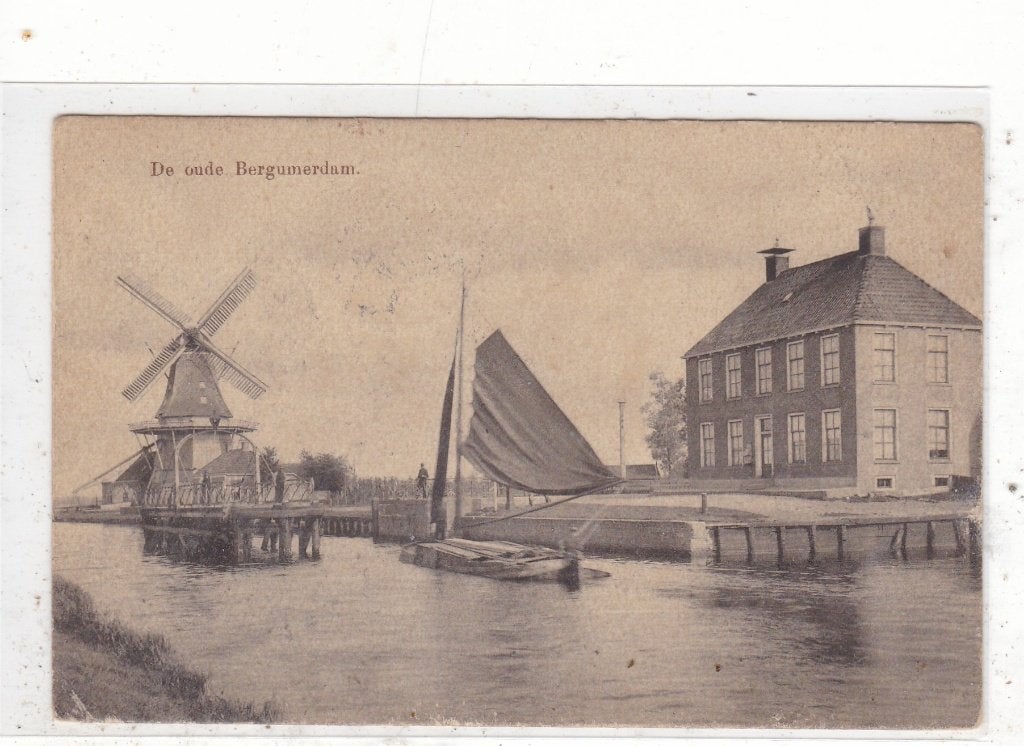 Bergumerdam-Molen met Draaibrug 1912, Verzenden, Voor 1920, Gelopen, Friesland