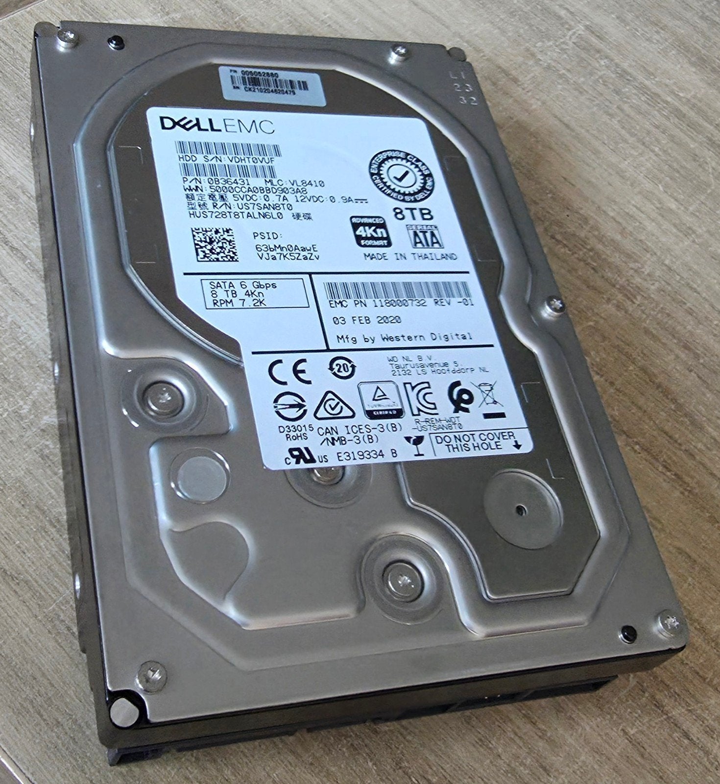 Dell EMC 8TB SATA HDD - Zo goed als nieuw, Intern, Dell EMC, Server, 8TB
