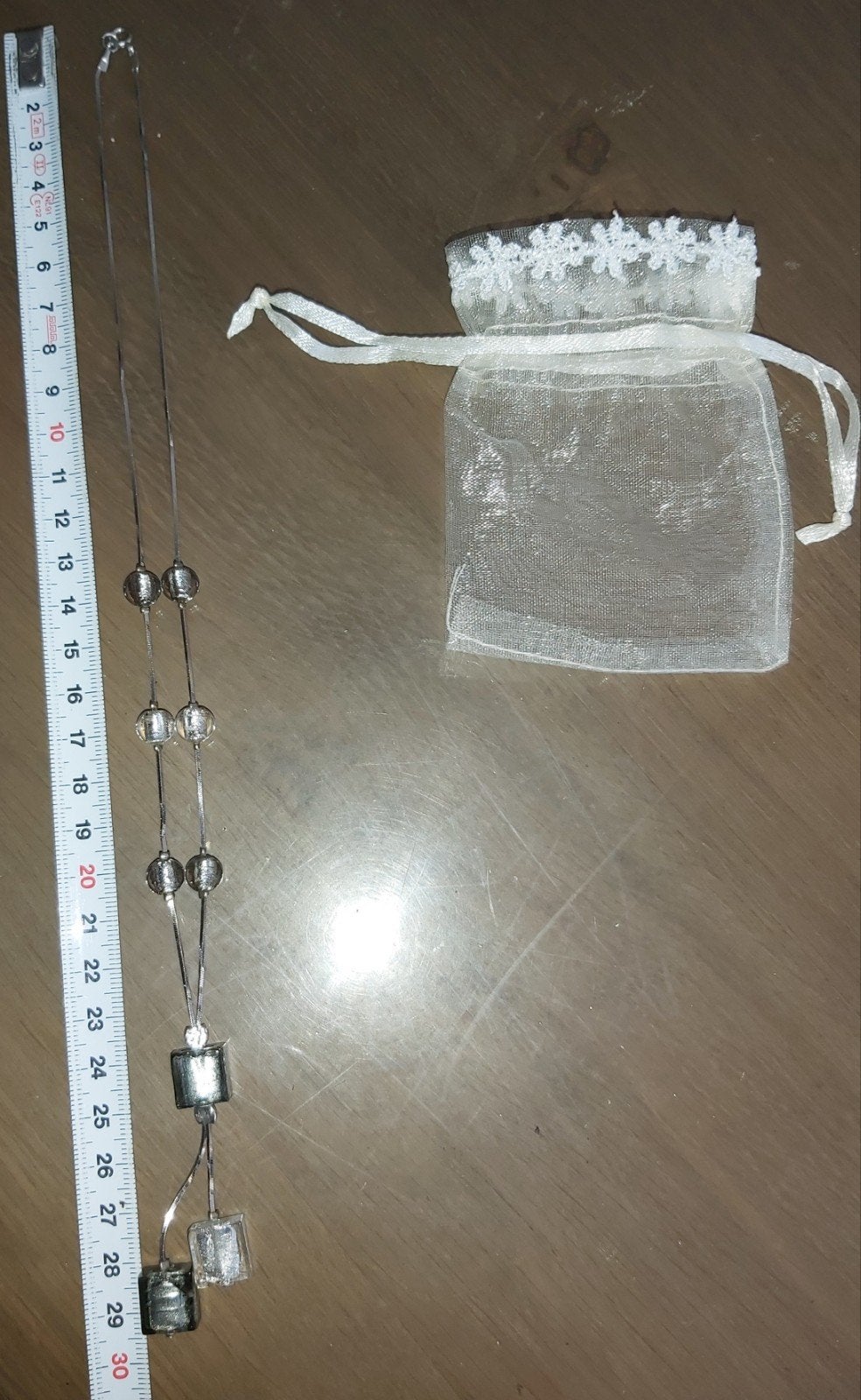 Zilver ketting, 925, 3 glazen blokjes en 6 glazen bolletjes, Ophalen of Verzenden, Zo goed als nieuw, Zilver, Zilver