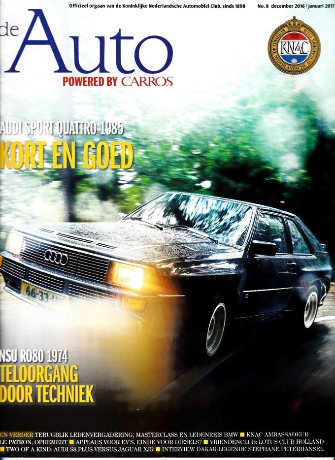 De Auto 8 2016 : NSU RO80 - Audi Sport Quattro / RS3 / R8, Ophalen of Verzenden, Gelezen, Algemeen