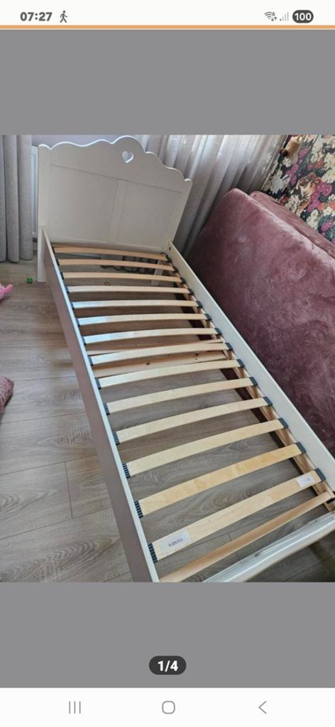 Wit eenpersoons ledikant met lattenbodem 90x200cm, Ophalen, Gebruikt, 90 cm, Eenpersoons