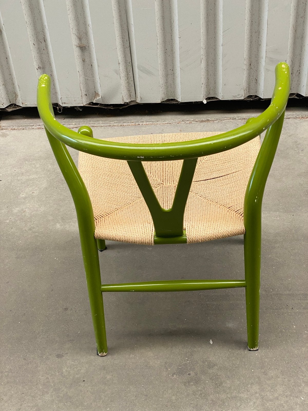 Vintage Deense stoel in groen met gevlochten zitting, Ophalen
