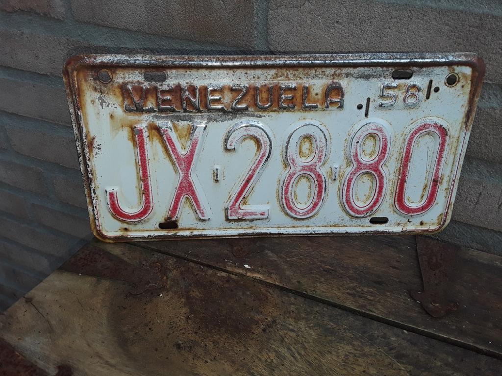 Nummerbord,kentekenplaat Venezuela 1958. Oldtimer. Mancave, Verzamelen, Ophalen of Verzenden, Gebruikt, Reclamebord
