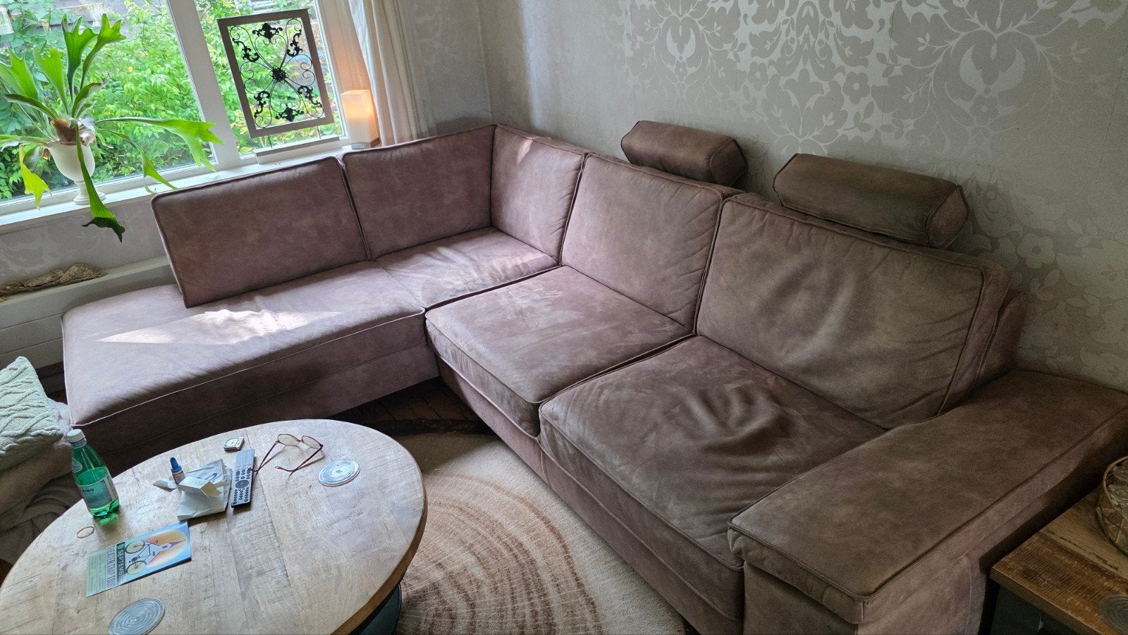hoekbank taupe/bruin, Ophalen, Gebruikt, Stof, Landelijk