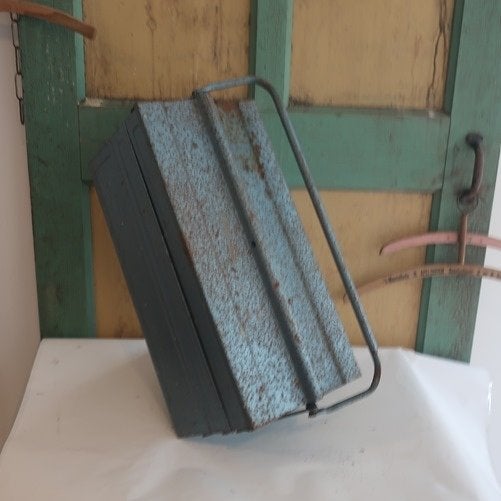 Kist koffer metaal ijzer gereedschap blauw barnfound 43 cm, Minder dan 50 cm, Gebruikt, Minder dan 50 cm, Ophalen of Verzenden