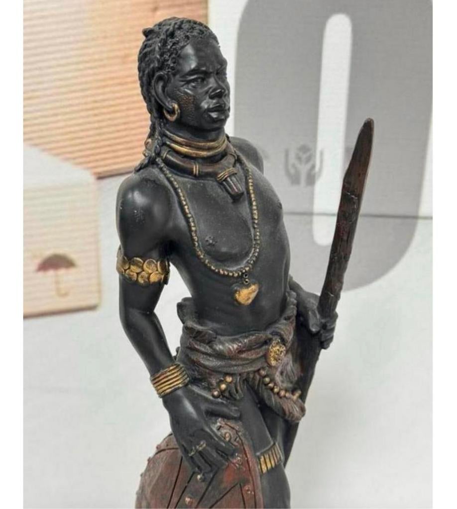 Afrikaanse krijger jager speer Zuid-Afrika 35cm Beeld kunst, Ophalen of Verzenden